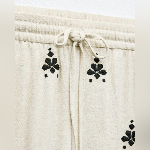 Zara EMBROIDERED WIDE LEG PANTS - Picture 15 of 15